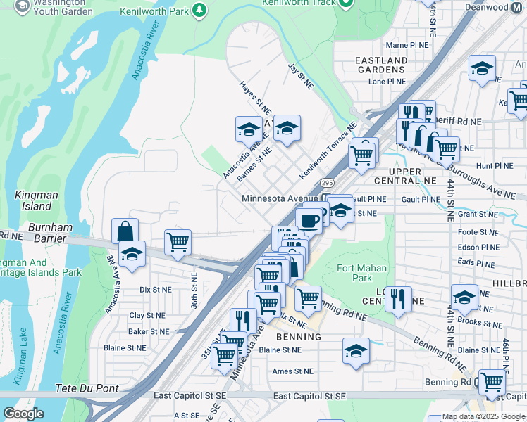 map of restaurants, bars, coffee shops, grocery stores, and more near 101 Independence Avenue Southeast in Washington