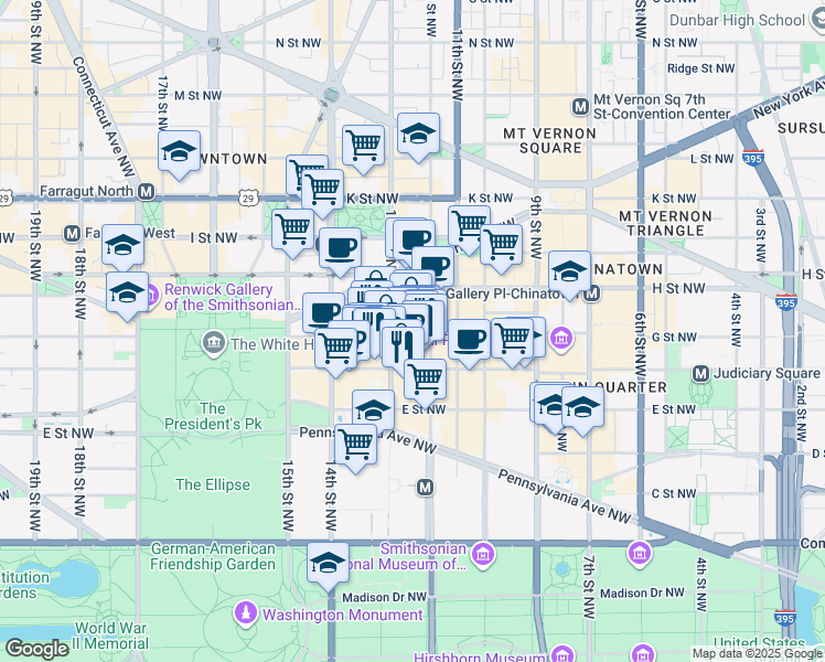map of restaurants, bars, coffee shops, grocery stores, and more near 101 Independence Avenue Southeast in Washington