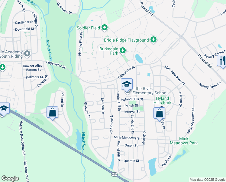 map of restaurants, bars, coffee shops, grocery stores, and more near 25984 Talamore Drive in Chantilly