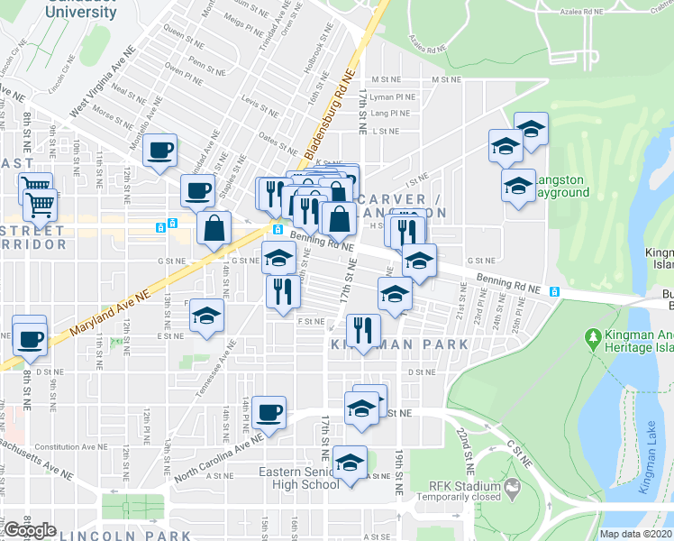 map of restaurants, bars, coffee shops, grocery stores, and more near 101 Independence Avenue Southeast in Washington