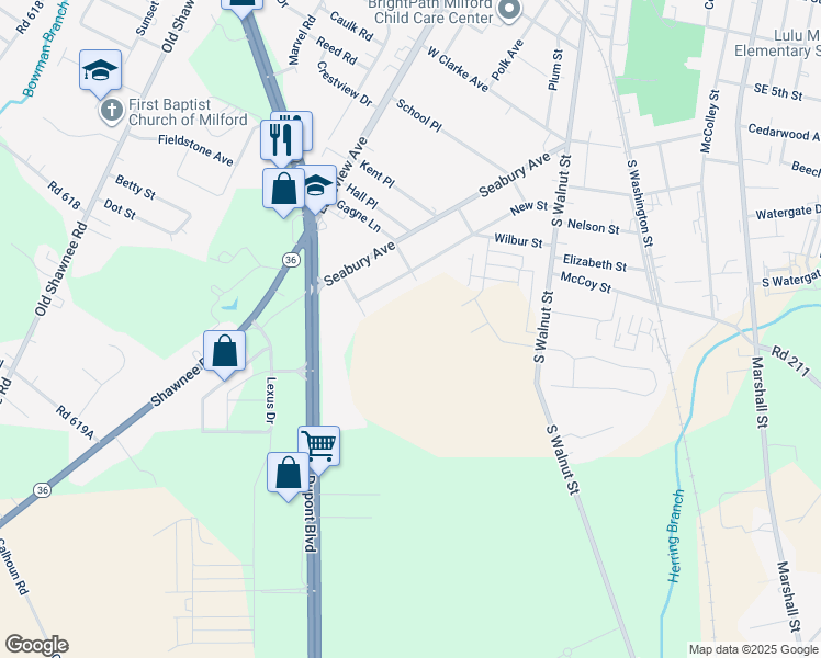 map of restaurants, bars, coffee shops, grocery stores, and more near 206 Cherry Street in Milford