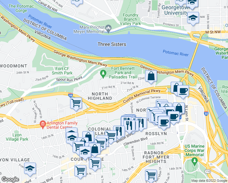 map of restaurants, bars, coffee shops, grocery stores, and more near 101 Independence Avenue Southeast in Washington