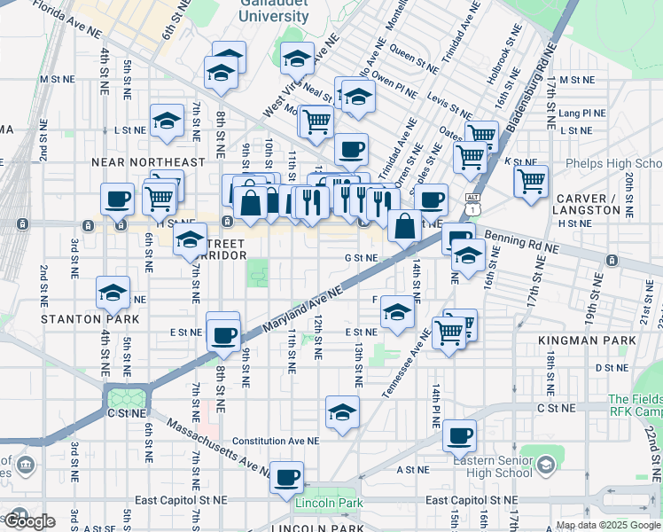 map of restaurants, bars, coffee shops, grocery stores, and more near 101 Independence Avenue Southeast in Washington