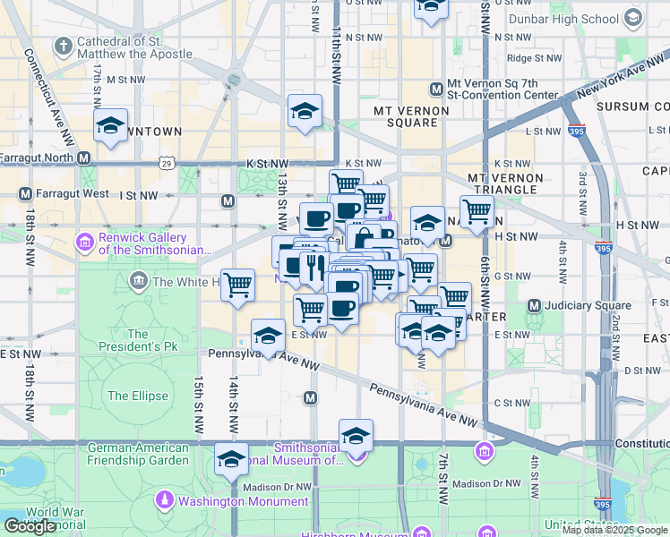 map of restaurants, bars, coffee shops, grocery stores, and more near 101 Independence Avenue Southeast in Washington