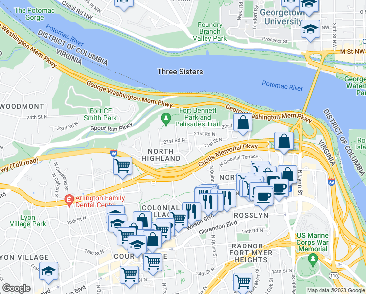 map of restaurants, bars, coffee shops, grocery stores, and more near 101 Independence Avenue Southeast in Washington