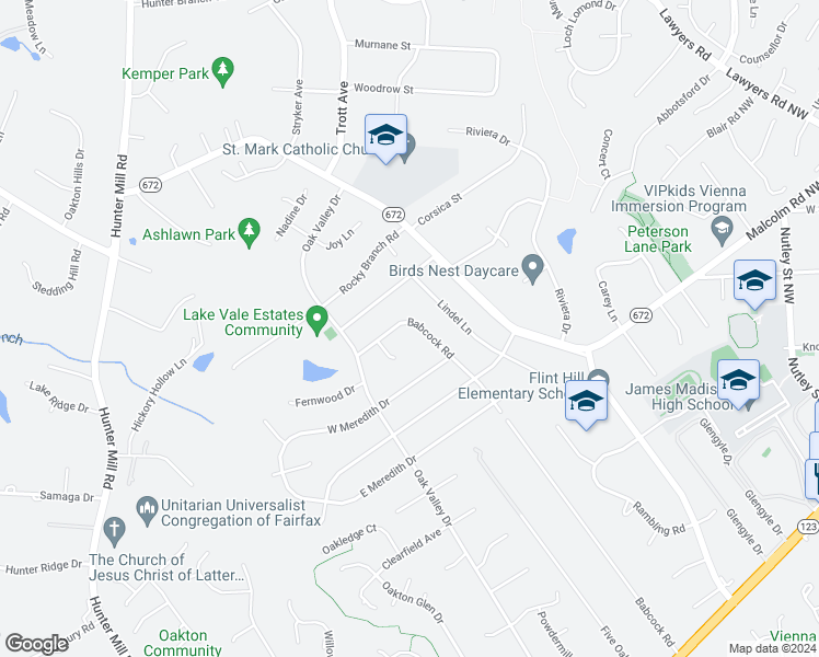 map of restaurants, bars, coffee shops, grocery stores, and more near 2500 Babcock Road in Vienna
