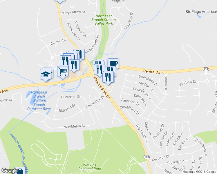 map of restaurants, bars, coffee shops, grocery stores, and more near 99 Watkins Park Drive in Kettering