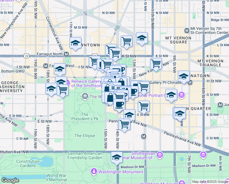 map of restaurants, bars, coffee shops, grocery stores, and more near 101 Independence Avenue Southeast in Washington