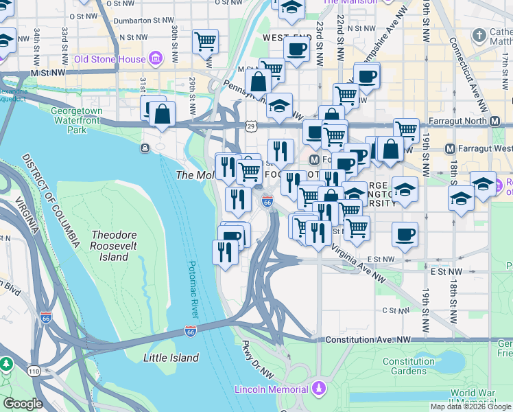 map of restaurants, bars, coffee shops, grocery stores, and more near 101 Independence Avenue Southeast in Washington