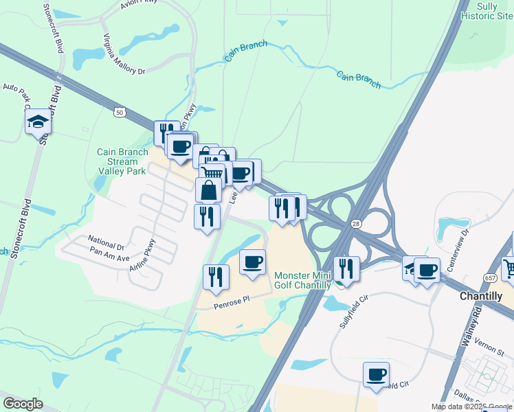 map of restaurants, bars, coffee shops, grocery stores, and more near 14440 Chantilly Crossing Lane in Chantilly