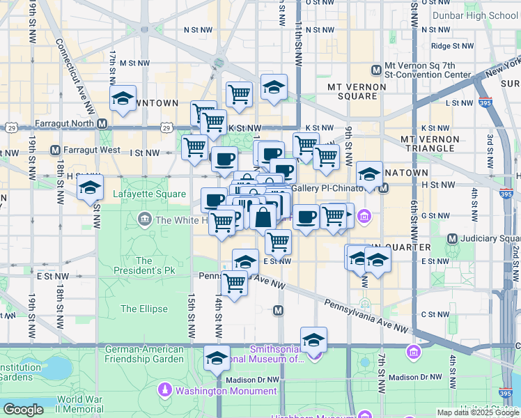 map of restaurants, bars, coffee shops, grocery stores, and more near 701 13th Street Northwest in Washington