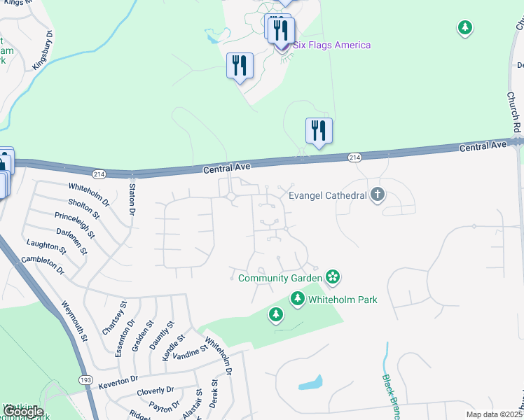 map of restaurants, bars, coffee shops, grocery stores, and more near 13405 Messenger Place in Upper Marlboro