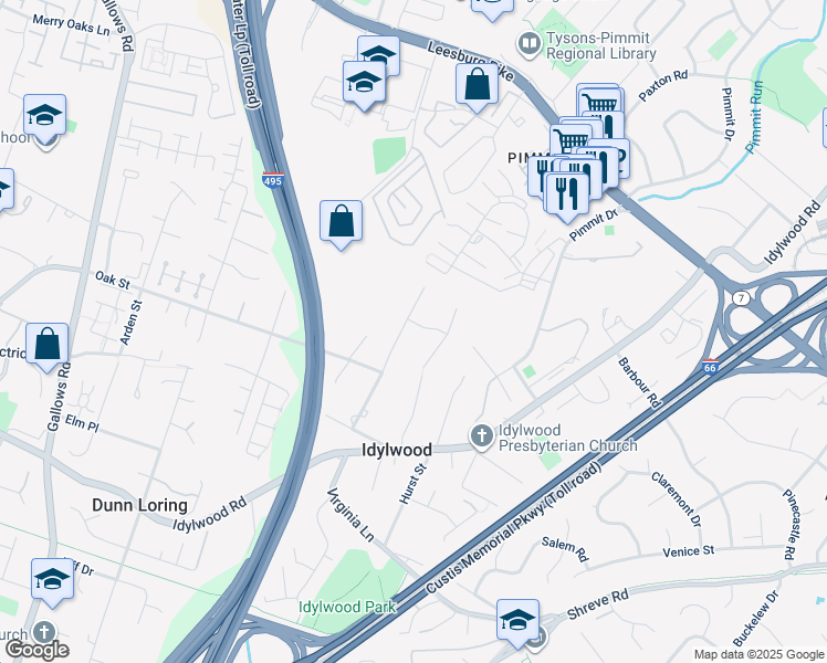 map of restaurants, bars, coffee shops, grocery stores, and more near 2259 Providence Street in Falls Church
