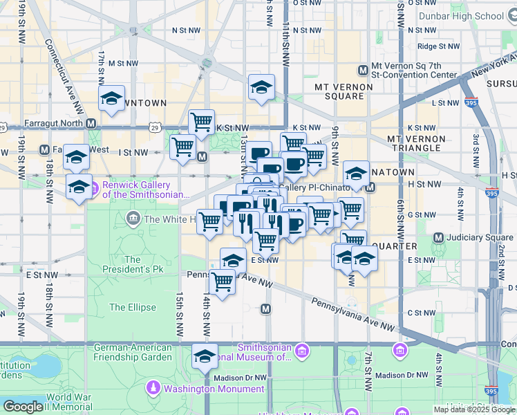 map of restaurants, bars, coffee shops, grocery stores, and more near 101 Independence Avenue Southeast in Washington