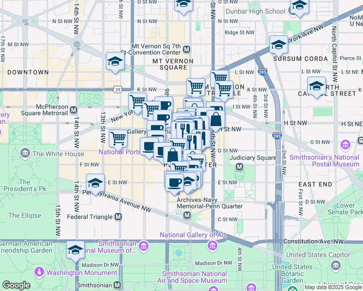 map of restaurants, bars, coffee shops, grocery stores, and more near 701 8th Street Northwest in Washington