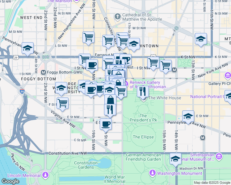 map of restaurants, bars, coffee shops, grocery stores, and more near 101 Independence Avenue Southeast in Washington