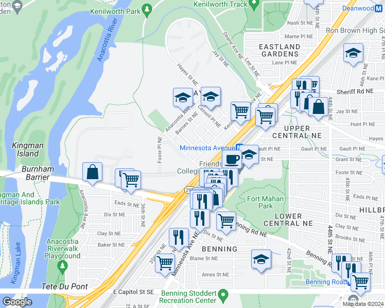 map of restaurants, bars, coffee shops, grocery stores, and more near 101 Independence Avenue Southeast in Washington