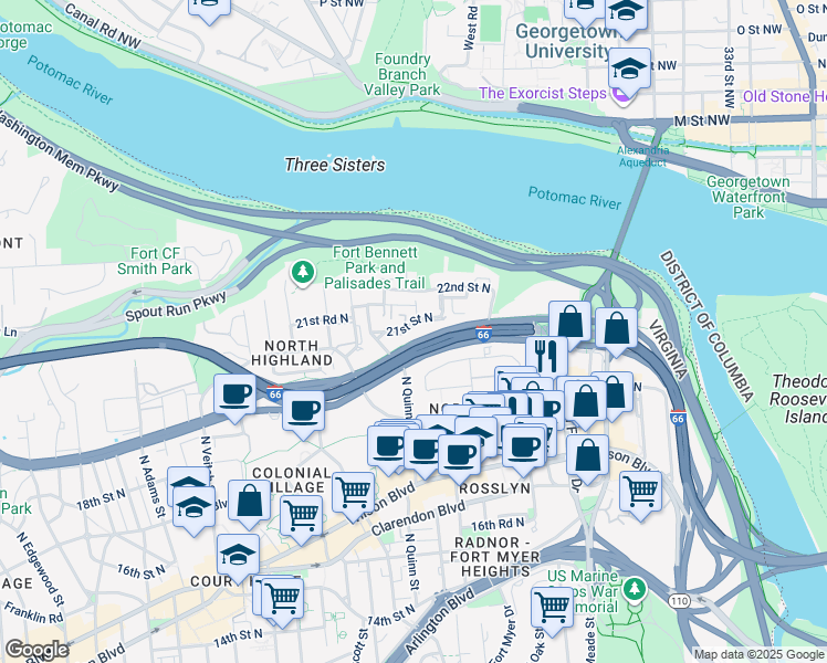 map of restaurants, bars, coffee shops, grocery stores, and more near 101 Independence Avenue Southeast in Washington