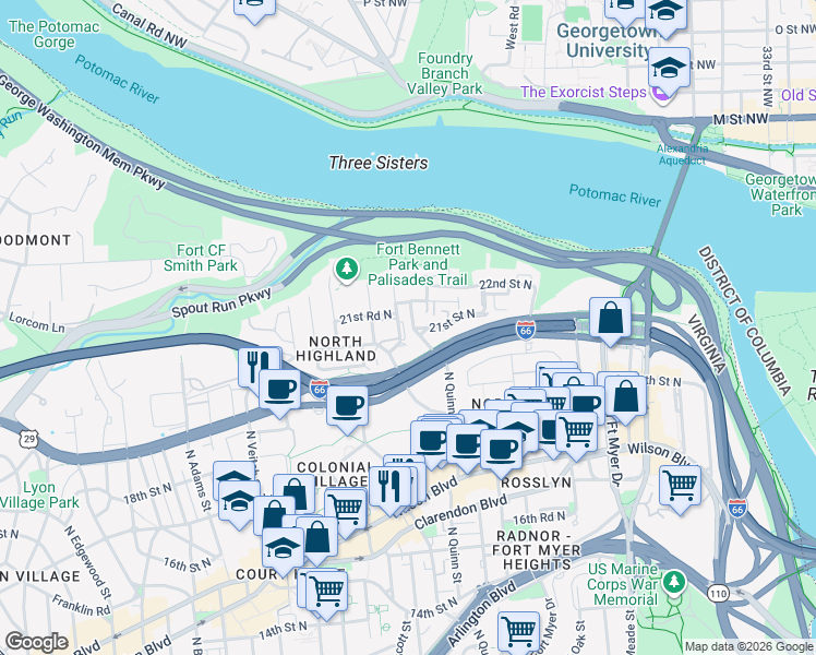 map of restaurants, bars, coffee shops, grocery stores, and more near 101 Independence Avenue Southeast in Washington