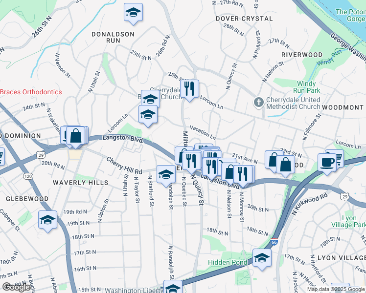 map of restaurants, bars, coffee shops, grocery stores, and more near 101 Independence Avenue Southeast in Washington