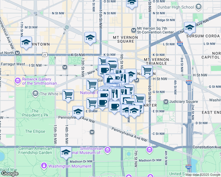 map of restaurants, bars, coffee shops, grocery stores, and more near 101 Independence Avenue Southeast in Washington