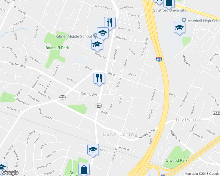 map of restaurants, bars, coffee shops, grocery stores, and more near 2247 Journet Drive in Dunn Loring