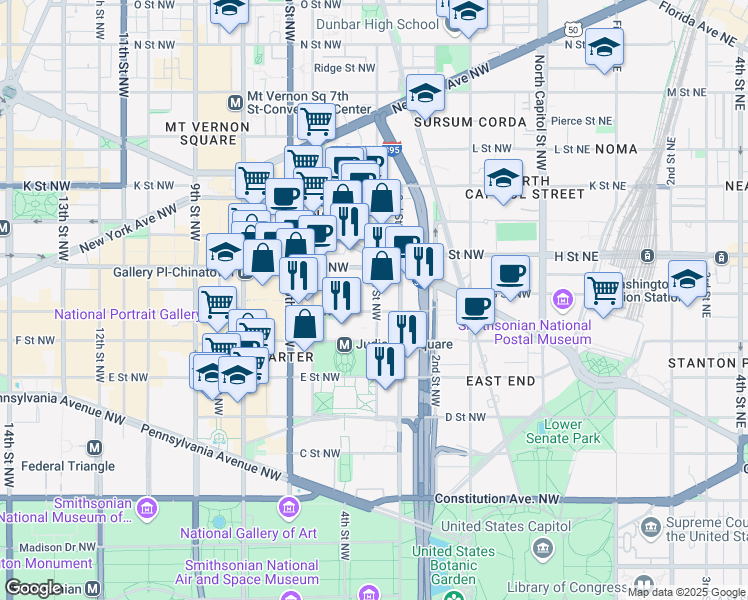 map of restaurants, bars, coffee shops, grocery stores, and more near in Washington