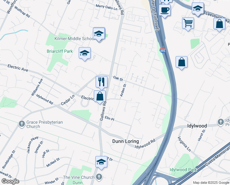map of restaurants, bars, coffee shops, grocery stores, and more near 2247 Journet Drive in Dunn Loring