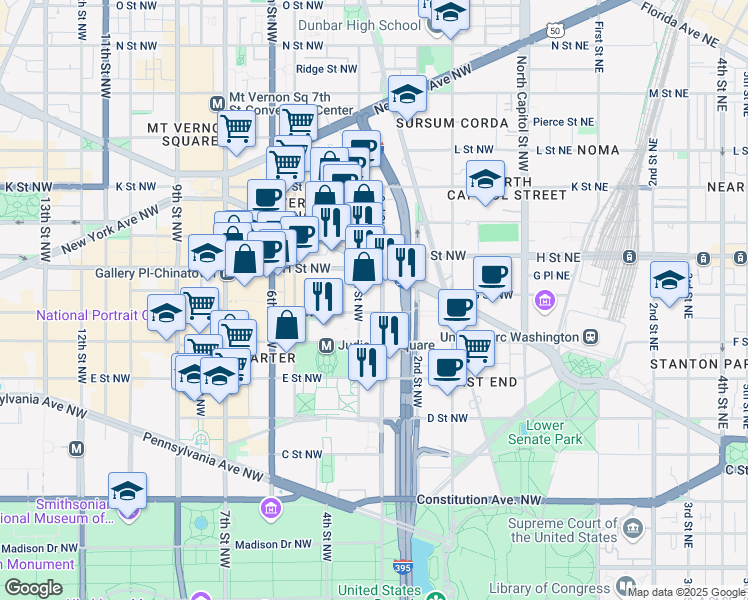 map of restaurants, bars, coffee shops, grocery stores, and more near 704 3rd Street Northwest in Washington