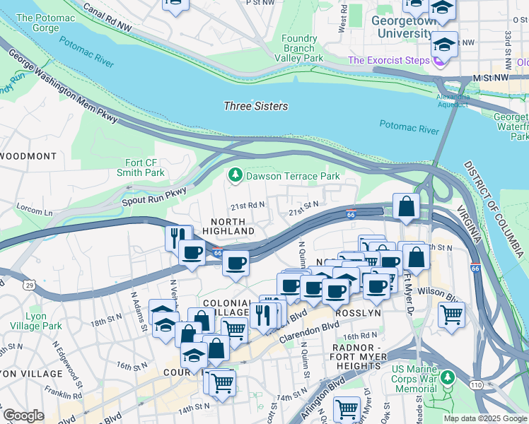 map of restaurants, bars, coffee shops, grocery stores, and more near 101 Independence Avenue Southeast in Washington