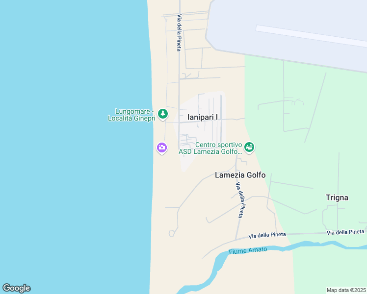 map of restaurants, bars, coffee shops, grocery stores, and more near Via della Pineta in Ianipari I