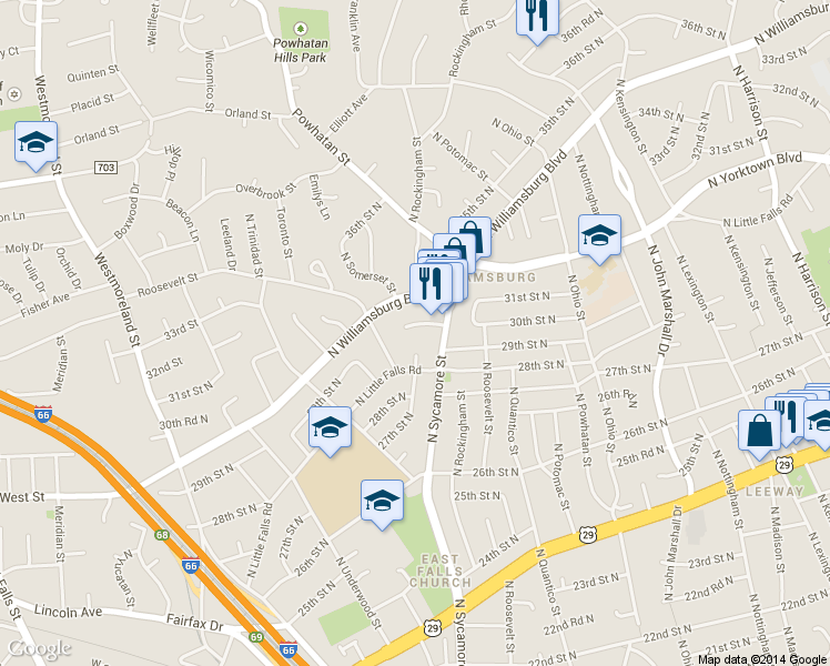 map of restaurants, bars, coffee shops, grocery stores, and more near 6522 29th Street North in Arlington