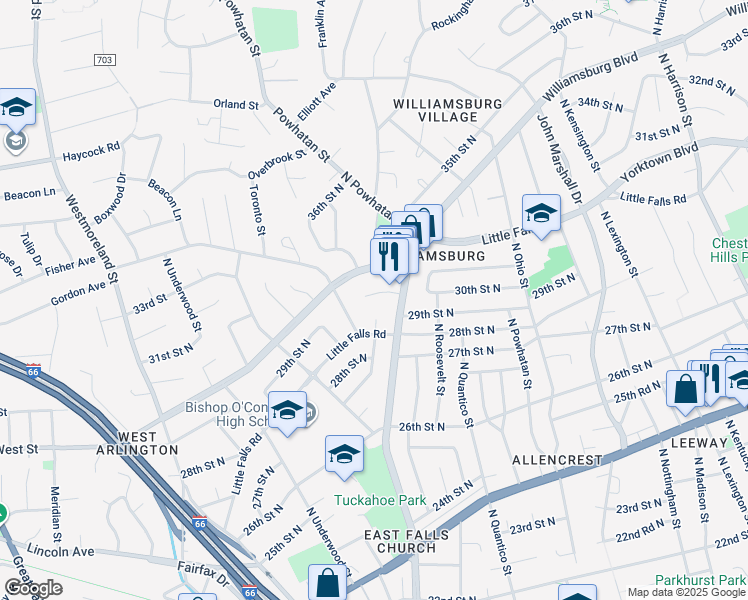 map of restaurants, bars, coffee shops, grocery stores, and more near 6522 29th Street North in Arlington