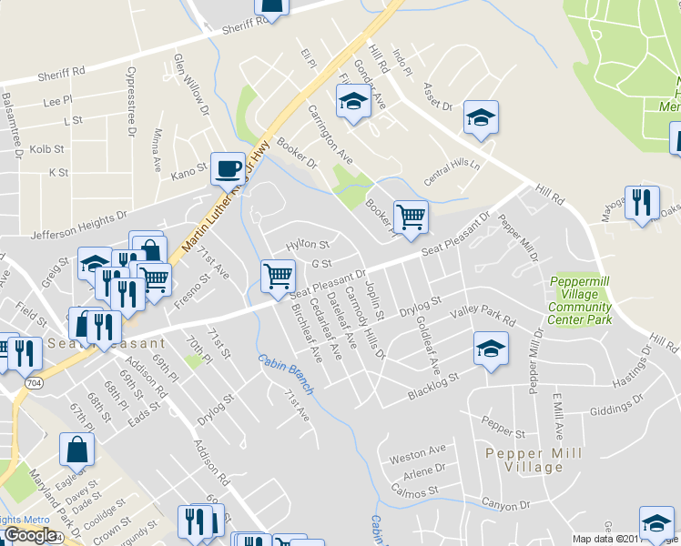 map of restaurants, bars, coffee shops, grocery stores, and more near 6424 Seat Pleasant Drive in Capitol Heights