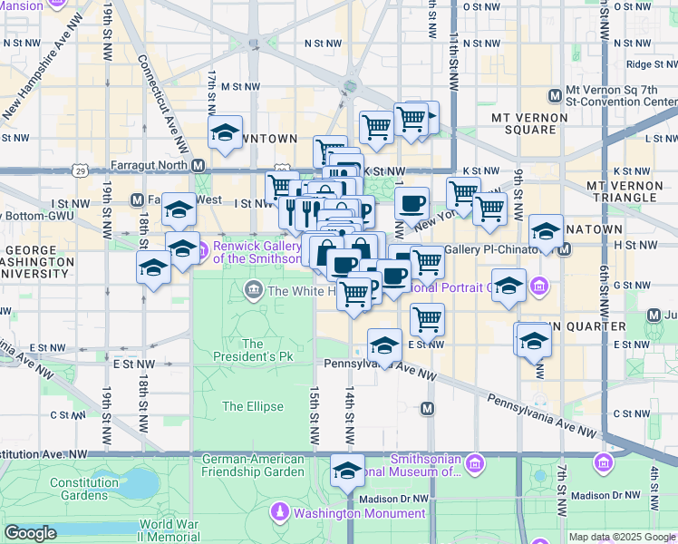 map of restaurants, bars, coffee shops, grocery stores, and more near 101 Independence Avenue Southeast in Washington