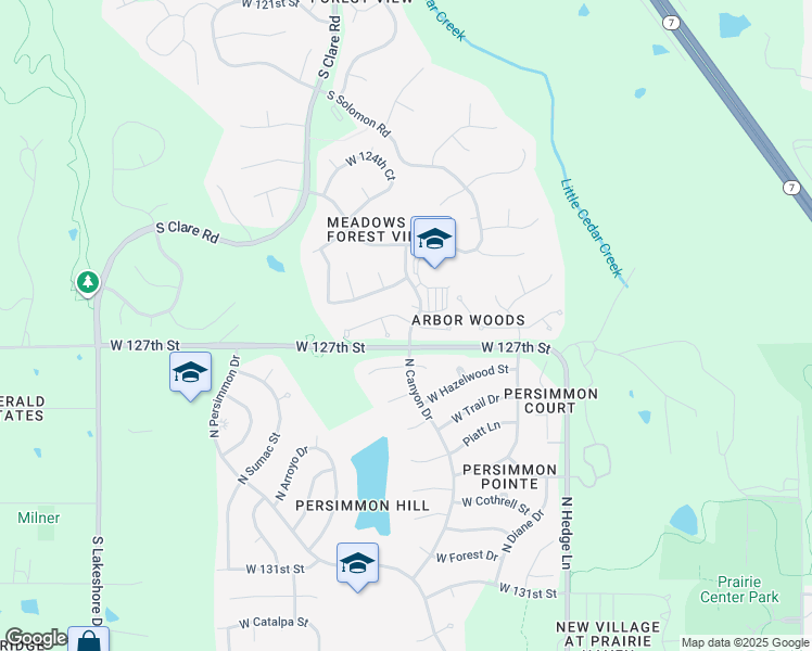 map of restaurants, bars, coffee shops, grocery stores, and more near 23654 West 126th Terrace in Olathe
