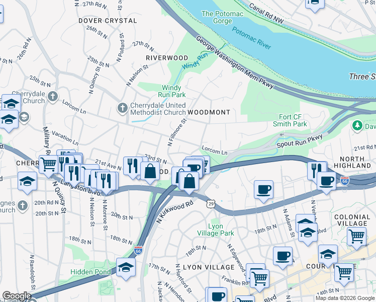 map of restaurants, bars, coffee shops, grocery stores, and more near 101 Independence Avenue Southeast in Washington