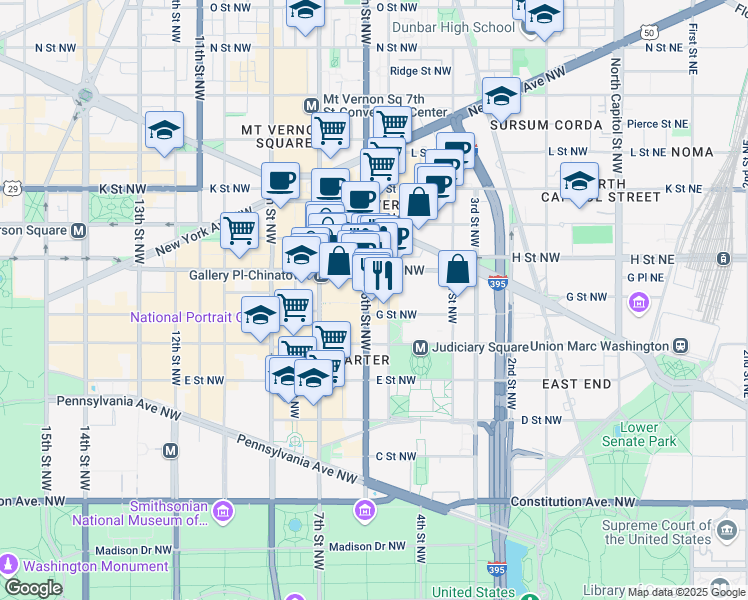 map of restaurants, bars, coffee shops, grocery stores, and more near 715 6th Street Northwest in Washington