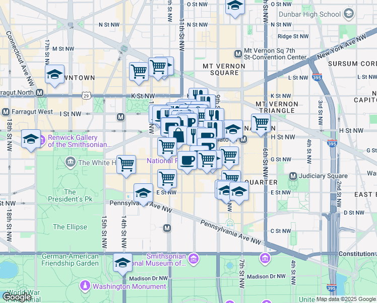 map of restaurants, bars, coffee shops, grocery stores, and more near 101 Independence Avenue Southeast in Washington