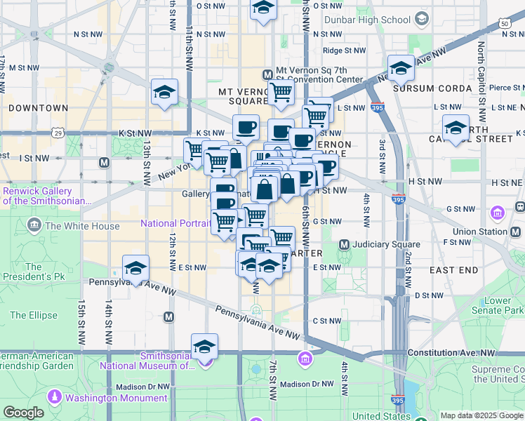map of restaurants, bars, coffee shops, grocery stores, and more near 101 Independence Avenue Southeast in Washington