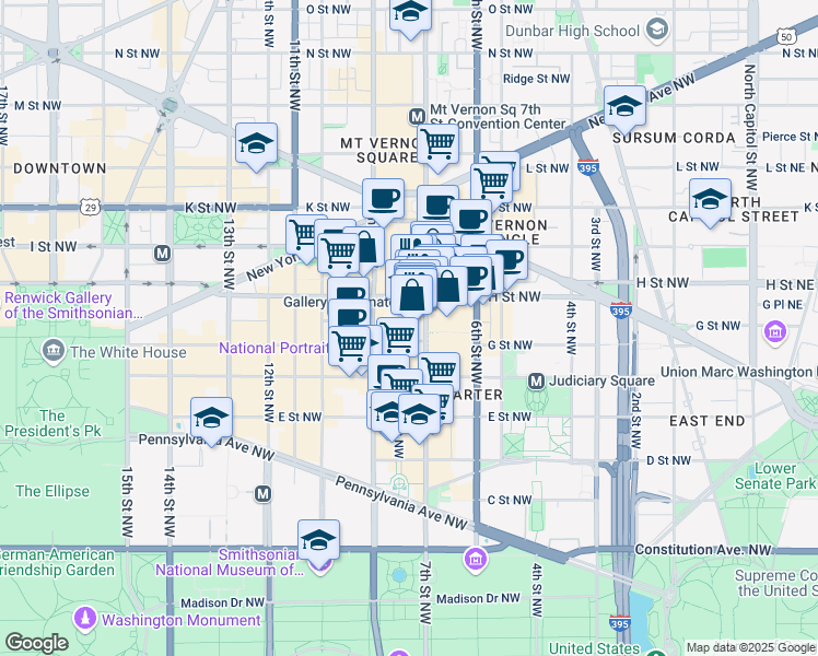 map of restaurants, bars, coffee shops, grocery stores, and more near 701 8th Street Northwest in Washington