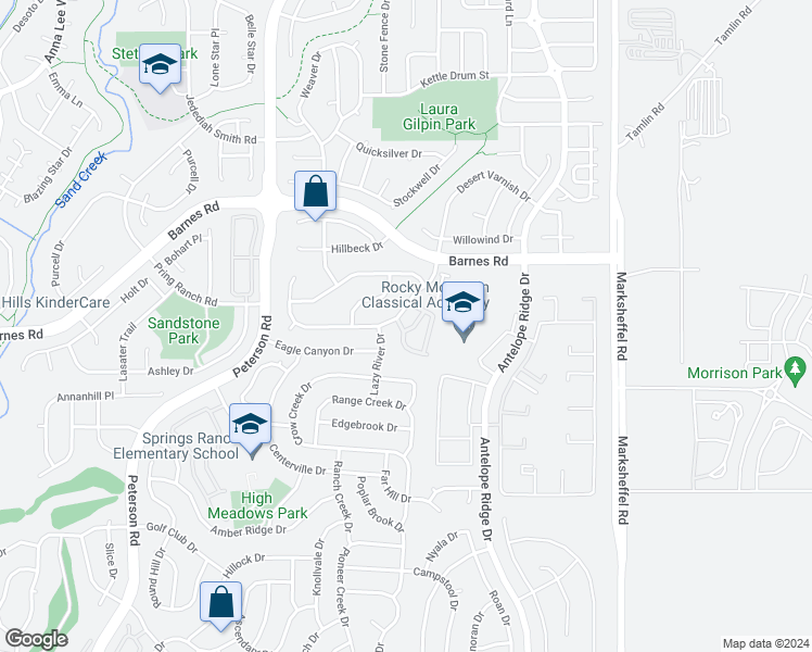 map of restaurants, bars, coffee shops, grocery stores, and more near 4606 Fish Hawk Point in Colorado Springs