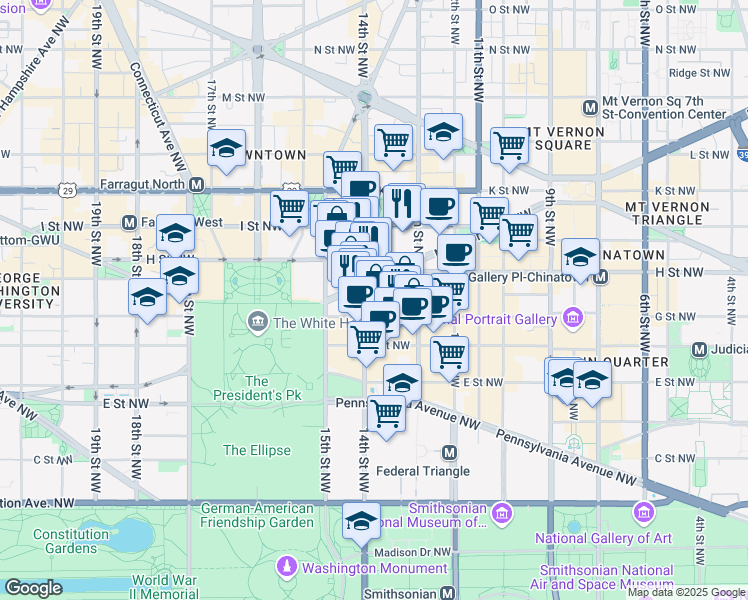 map of restaurants, bars, coffee shops, grocery stores, and more near 101 Independence Avenue Southeast in Washington