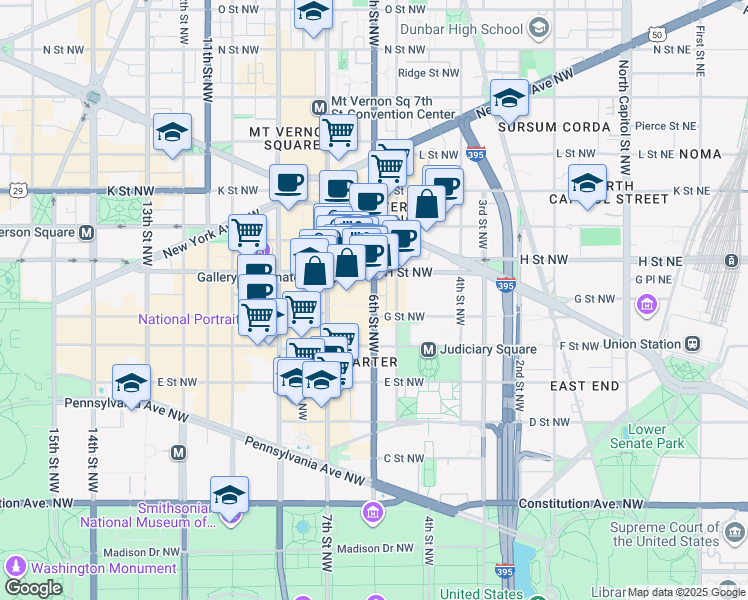 map of restaurants, bars, coffee shops, grocery stores, and more near 700 6th Street Northwest in Washington