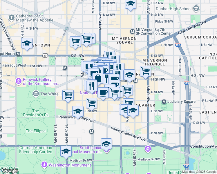 map of restaurants, bars, coffee shops, grocery stores, and more near 101 Independence Avenue Southeast in Washington