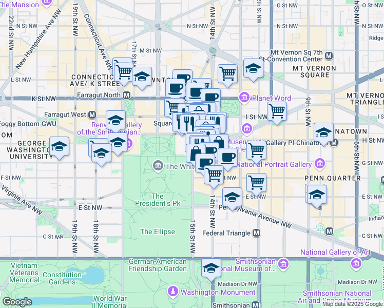 map of restaurants, bars, coffee shops, grocery stores, and more near 101 Independence Avenue Southeast in Washington