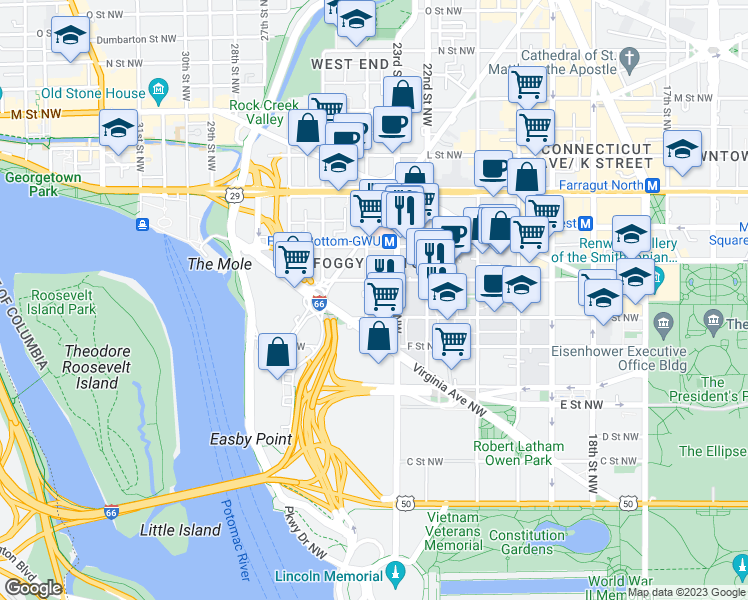 map of restaurants, bars, coffee shops, grocery stores, and more near 101 Independence Avenue Southeast in Washington