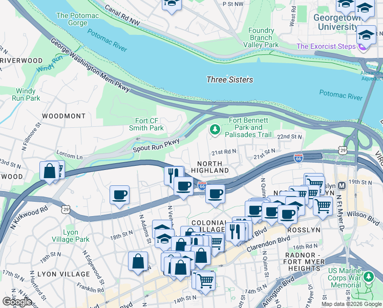 map of restaurants, bars, coffee shops, grocery stores, and more near 101 Independence Avenue Southeast in Washington