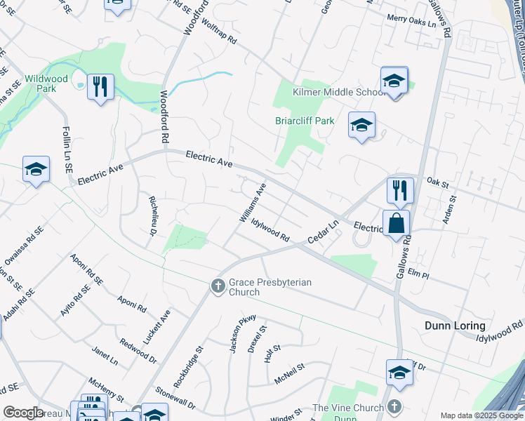 map of restaurants, bars, coffee shops, grocery stores, and more near 8375 1st Avenue in Vienna