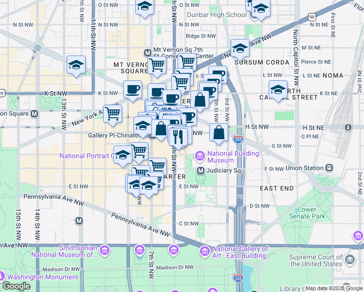 map of restaurants, bars, coffee shops, grocery stores, and more near 770 5th Street Northwest in Washington